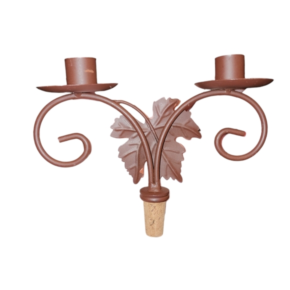 Metal Fall Maple Leaf Pair Of Wine Bottle Cork Taper Candle Holders 6"X7.5"X2.5" - Picture 5 of 8